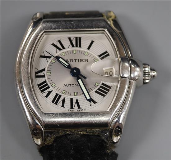 A gentlemans stainless steel Cartier Roadster automatic wrist watch, case back numbered 364490CD 2510,